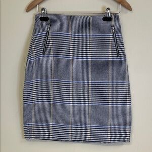 J.McLaughlin Glen Plaid Pencil Skirt 6 Black Blue Yellow Houndstooth Check